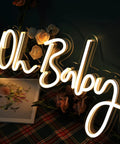 Oh Baby Neon Sign White LED Wall Decor With Dimmable Brightness And Plug In Power Adapter Perfect Nursery Night Light