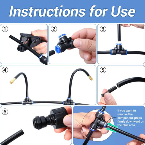 Instructions for 65 Foot Drip Irrigation Kit With Quick Connect Micro Mist No Fuss Watering System For Greenhouse And Garden Plug And Play