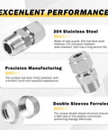 Yoebor 304 stainless steel compression tube fitting straight adapter, 3/8 in OD x 3/8 in NPT male, pack of 2.