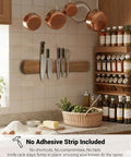 Magnetic Knife Holder For Wall And 16 Inch Acacia Wood Knife Strip with knives and tools in kitchen setting