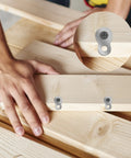 Boss Level Figure Eight Fastener Clips 20 Pack Heavy Duty Steel Desk Connectors Plus Nickel Hardware Built Tough For No Sweat Setup And Next Level Hold Premium Finish shown on wooden boards during assembly.