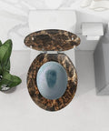 Replacement Round Toilet Seat with Quiet Close for Bathroom, brown marble design, top view, fits most toilets 14.5" x 16.5".