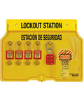 Four Padlock Lockout Tagout Station With Translucent Cover For OSHA Compliant Safety Gear Storage One Piece Molded Polycarbonate Construction Dust Proof Housing For Quick Access And Secure Organization