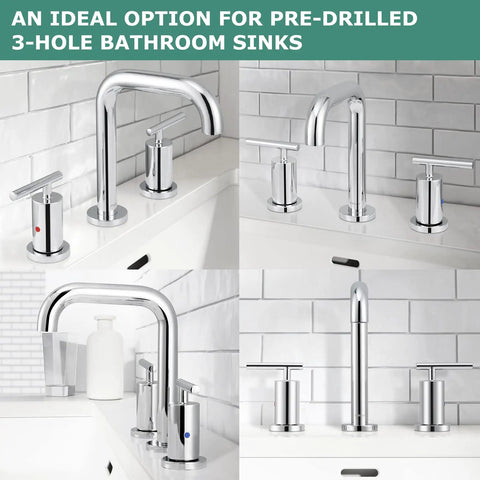 8 Inch Polished Chrome Widespread Bathroom Sink Faucet For 3 Hole Vanity With cUPC Certified Supply Lines