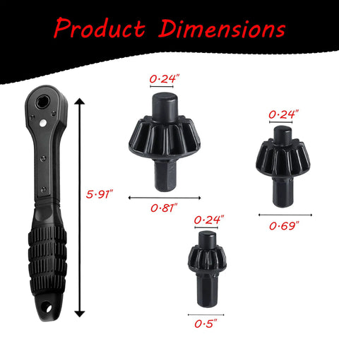 Universal Magnetic Ratcheting Drill Chuck Key Three In One Electric Drill And Drill Press Spanner with dimensions indicated.