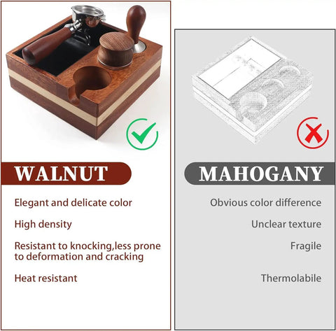 Natural Walnut Espresso Accessories Organizer Box For Your Home Barista Setup Fits 51 54mm Distributor Tamping Station Base Tamper Holder And 1.5L Coffee Grounds Box With Anti Skid Rubber Feet