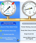 Heavy Duty Stainless Steel Liquid Filled Pressure Gauge 0 To 60 Psi, 2 1/2 Inch Dial, 1/4 NPT Thread comparison with others