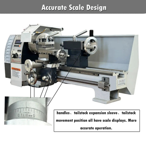 Zero Fuss Operation On This 8X16 Mini Metal Lathe Features A Quiet Gearless Drive And Snap Switch Metric Inch Dialing Perfect For Weekend Hustlers Knocking Out Custom Parts 1100W Benchtop Mill 110V with accurate scale design showing handles and tailstock displays.