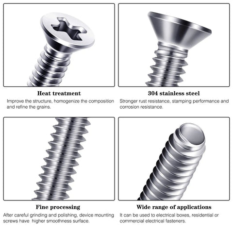 30 Pack Extra Long Electrical Outlet Screws In Mixed Sizes 1.5 Inches showing heat-treated stainless steel screws for durability.