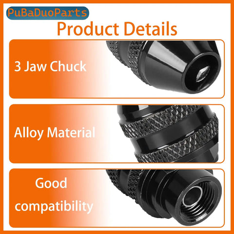 Five Pack Quick Change Keyless Chuck Adapter Kit For Rotary Tools One Thirty Second To One Eighth Inch Shank All Metal Three Jaw Chuck
