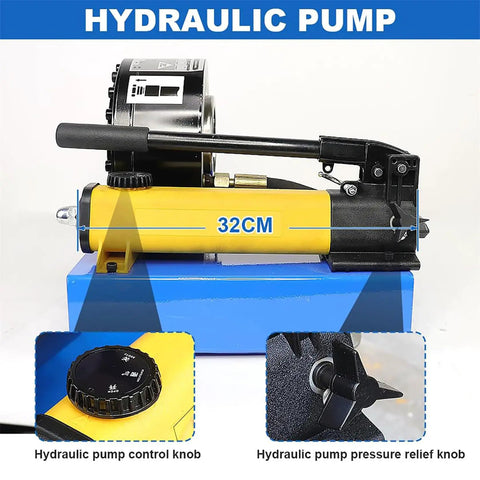No Hassle Manual Hydraulic Hose Crimping Tool Featuring Seven Heavy Duty Swage Dies And An Accurate Pressure Gauge for quick assembly.