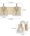 Two Light Gold Vanity Light Fixture With Clear Glass Shades For Bathroom Kitchen And Hallway, Modern Bronze Backplane, 13.5 Inch Length