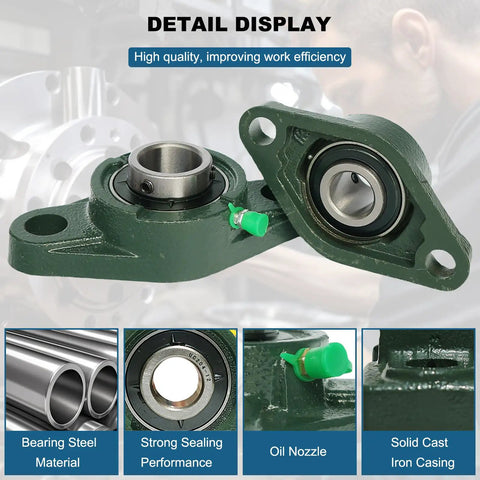 Four Pack Pillow Block Bearing Three Quarter Inch Bore Flange Mount Self Aligning Cast Iron Housing With Set Screw Locking