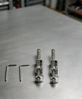 Super Cool Spring Loaded Screwdriver Bit Extension With Non Magnetic Grip For Slotted And Phillips Torx Bits In Silver. This One-Handed Pro Repair Tool Is A Total Game Changer For Fastening Jobs And Keeps Fasteners Secure While You Work Hard On Any Tough. silver spring-loaded bit extensions with two hex keys