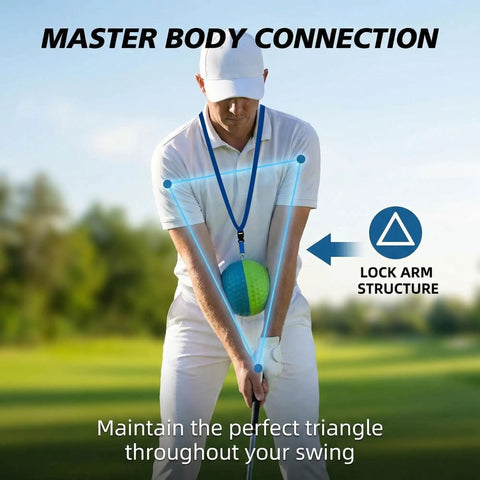 Golfer using Golf Swing Training Ball With Lanyard For Instant Feedback And Consistent Swings, Swing Corrector in action