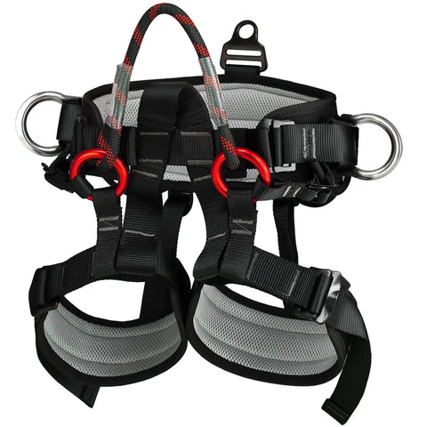 Beefed Up Tree Climbing Harness With Padded Waist And Leg Straps Large Size 300kg Weight Limit 25kN Breaking Strength Nylon Gear With Magnesium Alloy Rings CE Certified Built For Rappelling And Rescue Work