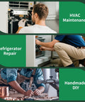 Super Stars flaring tools for 1/4–3/4 in copper pipe; collage showing HVAC maintenance, refrigerator repair, and DIY copper work.