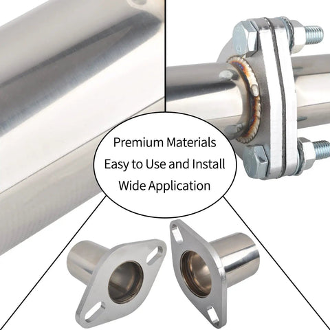 T304 Stainless Steel Exhaust Flange Bolt Kit With Drop In Quick Fix Pipe And Badass Gasket Universal Fit For Street Rods Muscle Cars And Custom Rigs Slick Garage Swap, featuring premium exhaust components.