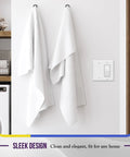 Kitchen wall with a combination decorator rocker and blank outlet wall plate 2 gang standard size 4.50 by 4.57 inch in white finish.