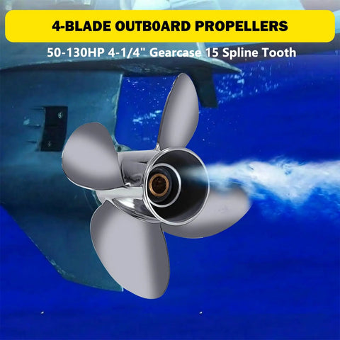 Stainless Steel 13 By 17 Inch Boat Propeller For Yamaha Outboard Engines 50 To 130 HP, 4 Blade, 15 Tooth, Gearcase View
