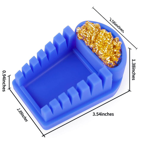 Blue Heat-Resistant Silicone Soldering Wire Holder With 6 Grooves, Brass Wool Cleaner, dimensions shown.