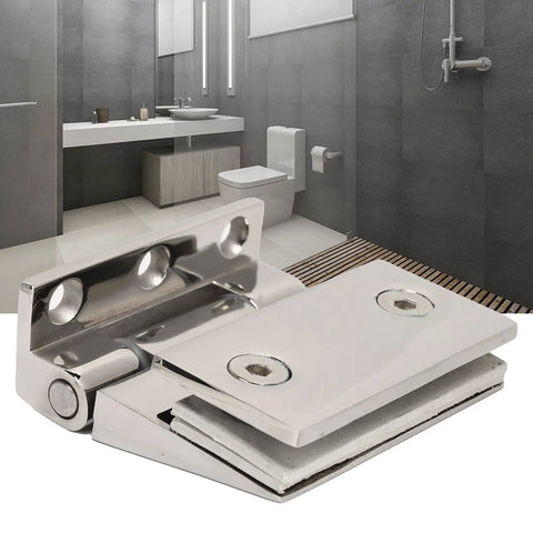 Heavy Duty Stainless Steel Glass Door Hinges For 90 Degree Frameless Showers Adjustable With Flexible Rubber Pads, detailed view.