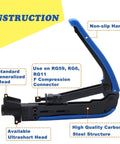 Coaxial Cable Crimper Kit with 20 F Compression Connectors for RG6 RG59 RG11, shown with non-slip handle and steel structure.