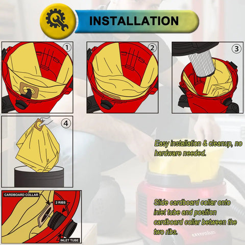 Installation guide for 4 Pack Shop Vac Bags For Craftsman 6 And 9 Gallon Wet Dry Vacs Part 39970 Fine Dust Two Ply Polypropylene Filtration
