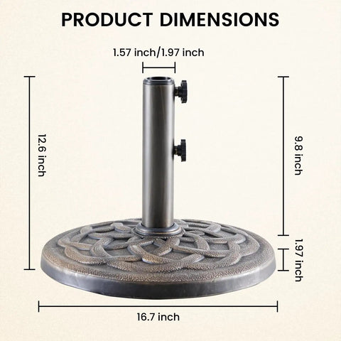 Product dimensions of Beefy 22 Pound Heavy Duty Outdoor Umbrella Base With Weather Resistant Resin, Rust Proof Coating And Bronze Finish