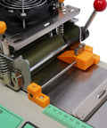 Close-up of Automatic Webbing Cutting Machine 110V 280W Heavy Duty Hot And Cold Cutting With Steel Blade, showing mechanism.