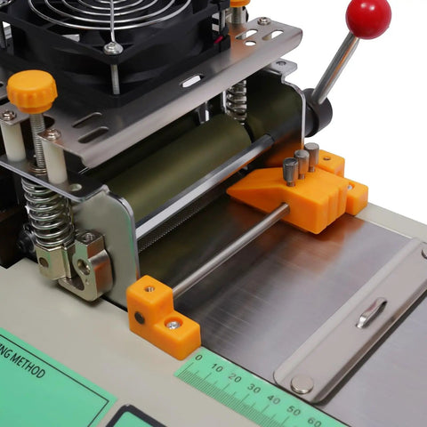 Close-up of Automatic Webbing Cutting Machine 110V 280W Heavy Duty Hot And Cold Cutting With Steel Blade, showing mechanism.