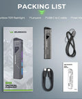 Ultra Bright 3000 Lumen USB C Rechargeable Flashlight, IP68 Waterproof Handheld LED with lanyard, USB-C cable, user manual.