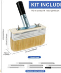 Long Handle Deck Stain Brush with 67 Inch Stainless Steel Extension Pole, boar-bristle head, and stainless handle sections displayed