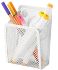 White Magnetic Pencil Holder Mesh Stainless Steel Pen Basket With Three Strong Magnets for Whiteboards and Lockers