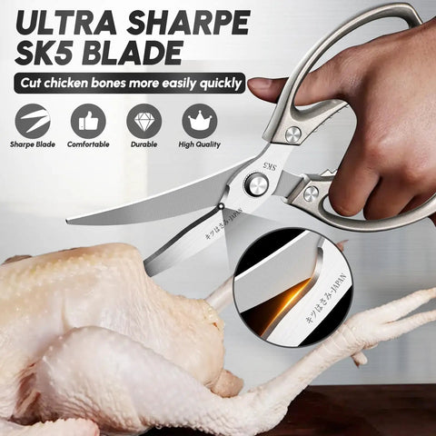 Heavy Duty Kitchen Shears Set For All Purpose Cutting And Food Prep Ultra Sharp Meat Scissors For Poultry Herbs And More Game Changer For Spatchcocking A Turkey And Holiday Cooking Durable Kitchen Tool Gift Ready, stainless steel shears cutting chicken