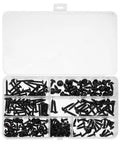 210 Piece Carbon Steel Self Tapping Screws Kit With Washer Pan Head Cross Drive Full Thread M3.0 To M4.8 Black Finish in box
