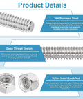 Six Pack 5/16-18 UNC Fully Threaded Stainless Steel Rods 100mm Long Right Hand Threads Include Twelve Nylon Insert Lock Nuts