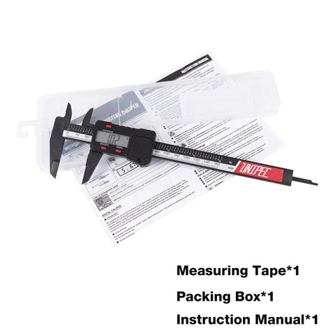 Six Inch Digital Caliper for Precise DIY and Machining, with plastic case, manual, and one caliper shown