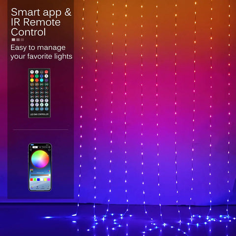 RGB LED Curtain Lights 300 LEDs 10 Ft By 10 Ft Color Changing String Fairy Lights With App Control Music Sync And Voice Sync