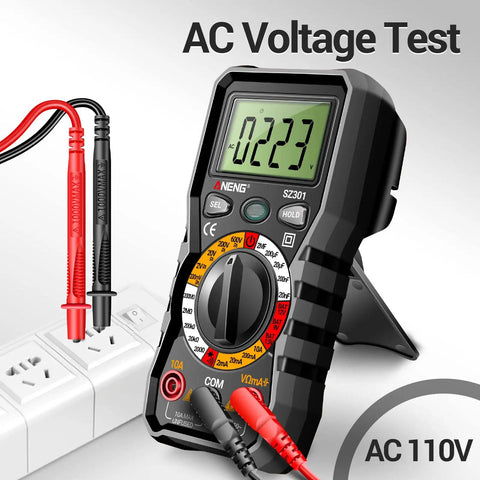 Digital Multimeter With Case For Home And Auto Use The Go To Tool For Measuring AC DC Voltage Current Resistance Continuity Diodes Live Wire And Battery Test Essential Electrical Tool For Household Outlets measuring AC voltage.
