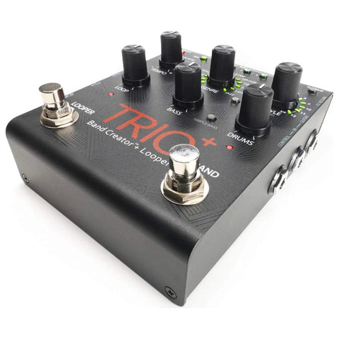 Trio Plus Band Creator Looper Pedal with FS3X Footswitch, black finish, showing control knobs and dual footswitches.