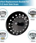 Matte Black Stainless Steel Sink Basket Strainer Stopper, 2 Pack, Universal Three And A Half Inch Kitchen Drain Strainer, fits various sinks