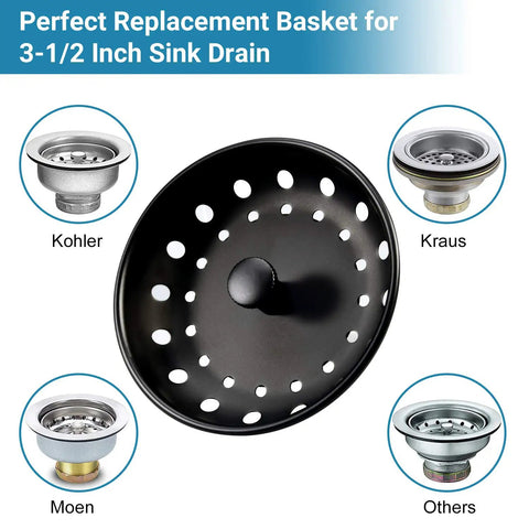 Matte Black Stainless Steel Sink Basket Strainer Stopper, 2 Pack, Universal Three And A Half Inch Kitchen Drain Strainer, fits various sinks