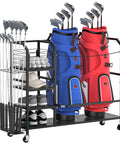 Ultra Big Capacity Golf Bag Storage Organizer For Home Garage Or Clubhouse Keeps golf bags, clubs, shoes on wheels