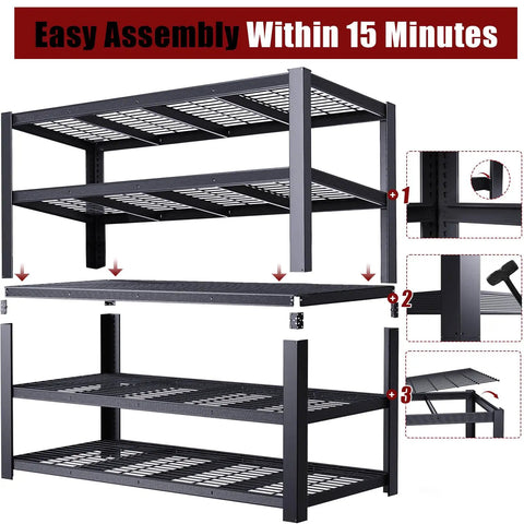 Beefy Five Shelf Garage Shelving Unit Heavy Duty Metal Storage Rack 72 Inches High 62 Inches Wide 24 Inches Deep Total Weight Capacity 3050 Lbs Adjustable Shelves Perfect For Basement Warehouse Or Workshop, assembly guide image