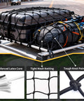 Heavy Duty Truck Bed Cargo Net For Pickup And SUV, 4 By 3 Feet Stretching To 8 By 6, 4 By 4 Inch Knotted Mesh securing luggage