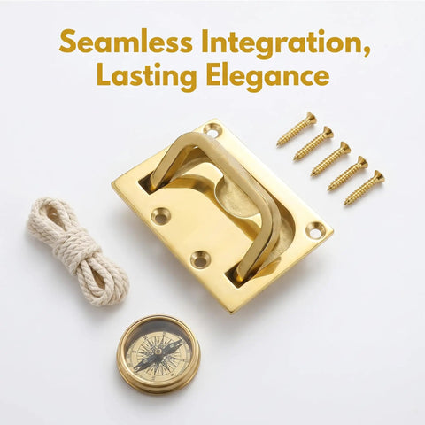 Gold Finish Flush Ring Pull Handle for Marine Boat Hatch Latch 316 Stainless Steel with screws, rope, and compass