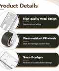 2 Pack Gate Caster Wheels With L Bracket No Squeak Quiet Rubber Rolling Casters Point Eight Inch Durable Steel Bracket Gate Hardware Replacement highlighting metal design, wear-resistant PP wheels, and smooth edges.
