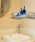 Corner shelf with Two Pack Transparent Shower Caddy Adhesive Pads For Replacement No Drilling Strong Wall Mount Sticky Pads in bathroom