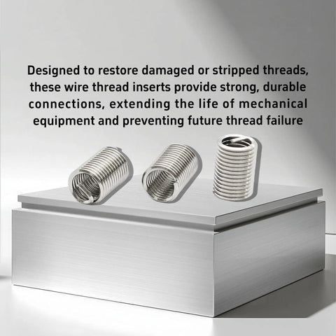 Heavy Duty 10 Piece Metric M8 1.25 Thread Repair Insert Kit 304 Stainless Steel Helical Coil Sleeves on a silver surface.